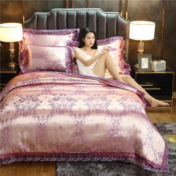 wholesale Silk satin jacquard sheets comforter luxury bedsheet bedding sets - Image 96