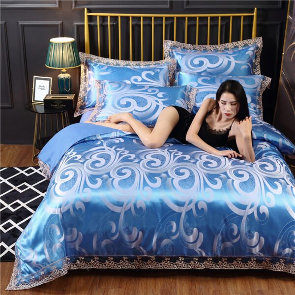 wholesale Silk satin jacquard sheets comforter luxury bedsheet bedding sets - Image 78