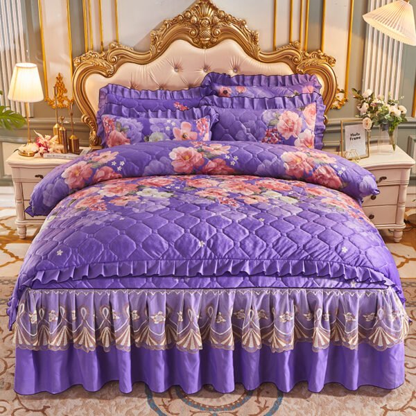 American style plant flower Velvet Winter Strawberry Printed Diamond Quilted Pink 4pcs Bedding Sets - Image 38