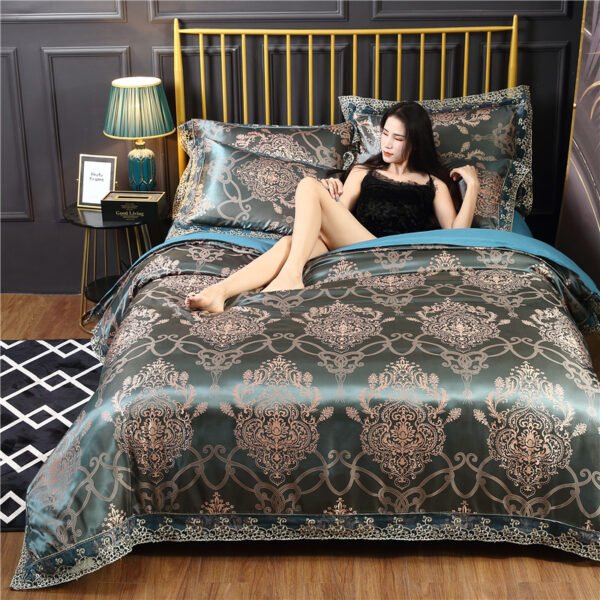 wholesale Silk satin jacquard sheets comforter luxury bedsheet bedding sets - Image 94