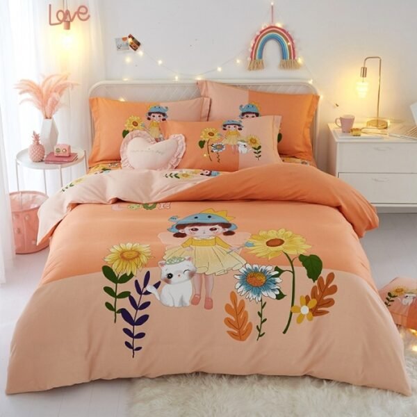 Printed Cotton Bedding Sets Home School 4PCs Quilt Cover Sets King Size Bed Sheet Sets Pillowcase - Image 138