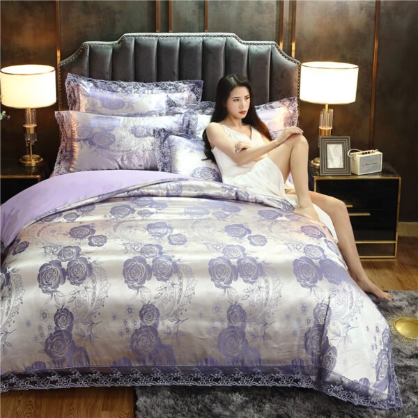 wholesale Silk satin jacquard sheets comforter luxury bedsheet bedding sets - Image 86