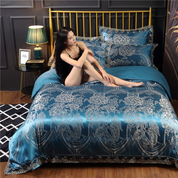 wholesale Silk satin jacquard sheets comforter luxury bedsheet bedding sets - Image 40