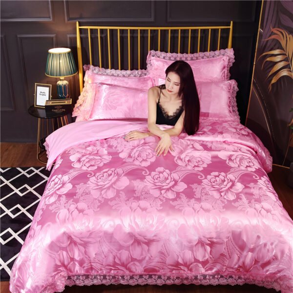 wholesale Silk satin jacquard sheets comforter luxury bedsheet bedding sets - Image 2