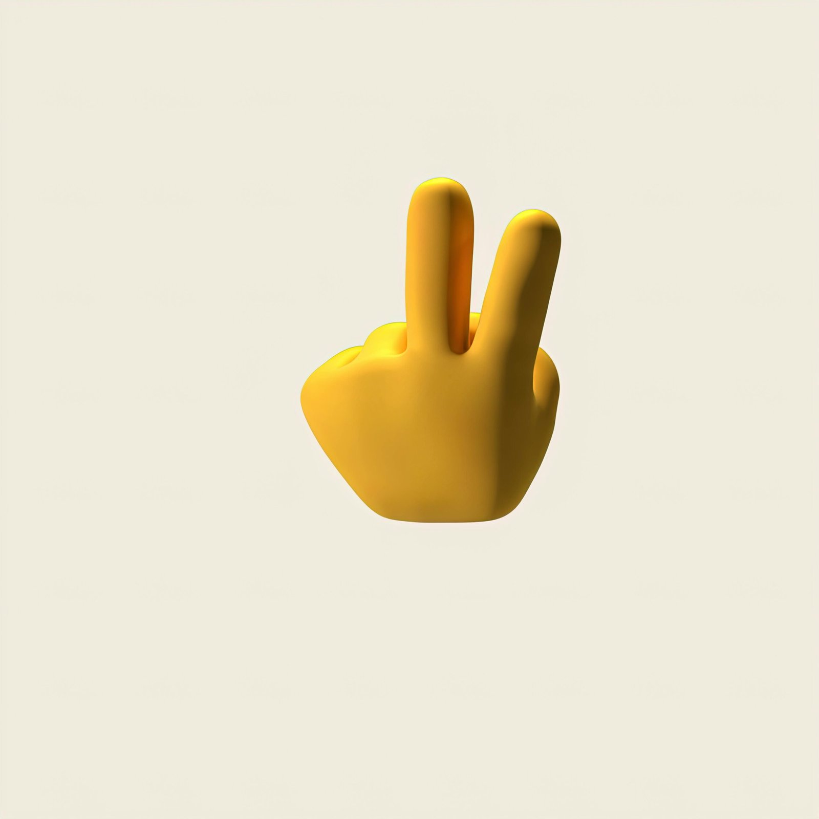 3D illustration of a yellow hand showing a peace sign on a white background.